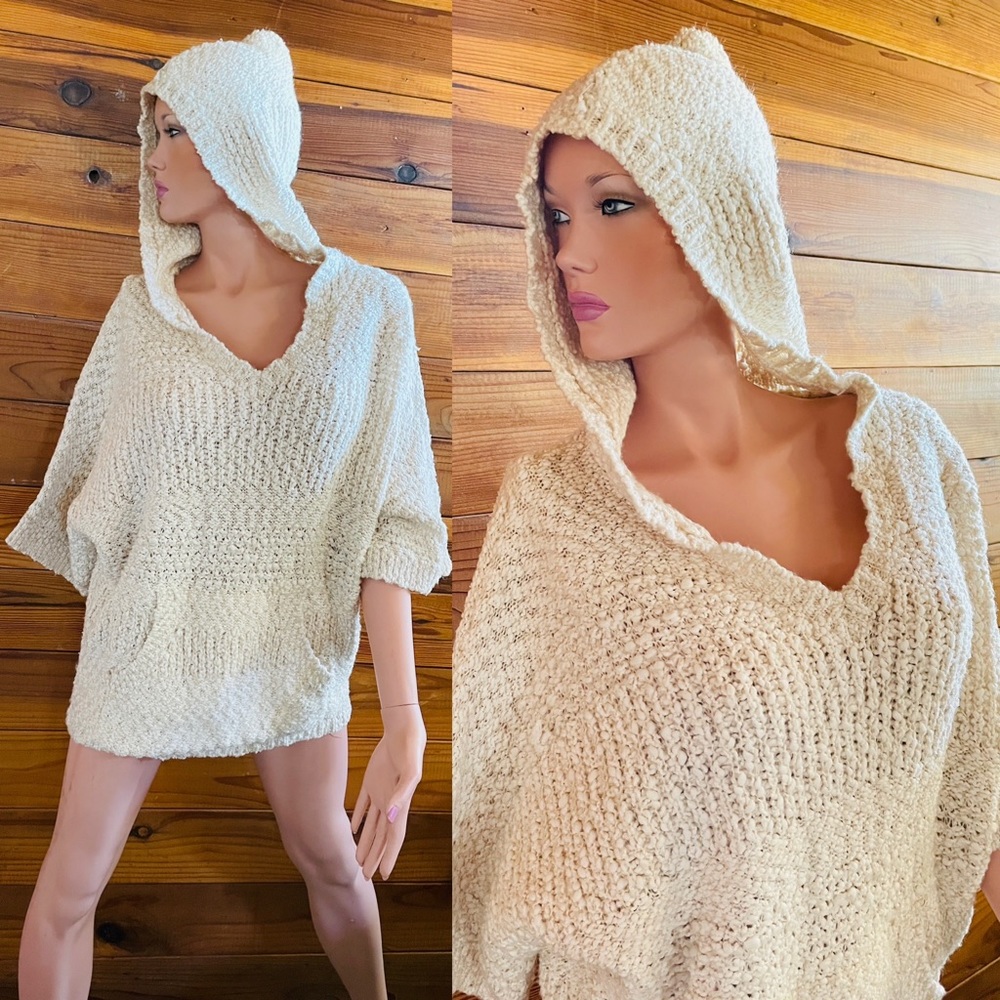 COASTAL Chic Slouchy HOODED BEACH Surfer Girl Style SWEATER Large